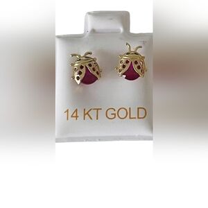 Gold and Red Ladybug Earrings
